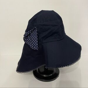 SIGGI Seek Your Beauty navy blue 100% cotton sun hat w/ white polka dot accents